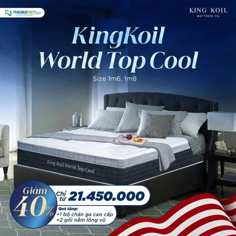 Đệm lò xo King Koil World Top Cool giảm 40% + quà